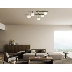 LINGOTTO PLAFONIERA APPLIQUE A 5 LUCI METALLO NERO - ORO CON DIFFUSORI IN VETRO LAMPADINE ATTACCO G9 2