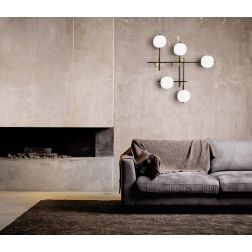 LINGOTTO PLAFONIERA APPLIQUE A 5 LUCI METALLO NERO - ORO CON DIFFUSORI IN VETRO LAMPADINE ATTACCO G9