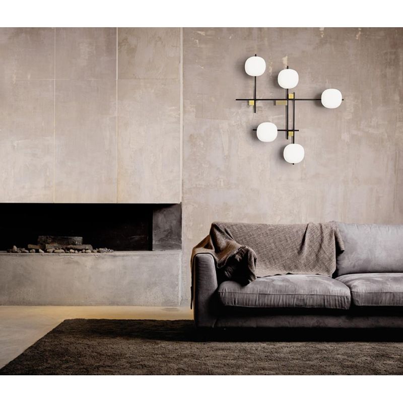 LINGOTTO PLAFONIERA APPLIQUE A 5 LUCI METALLO NERO - ORO CON DIFFUSORI IN VETRO LAMPADINE ATTACCO G9