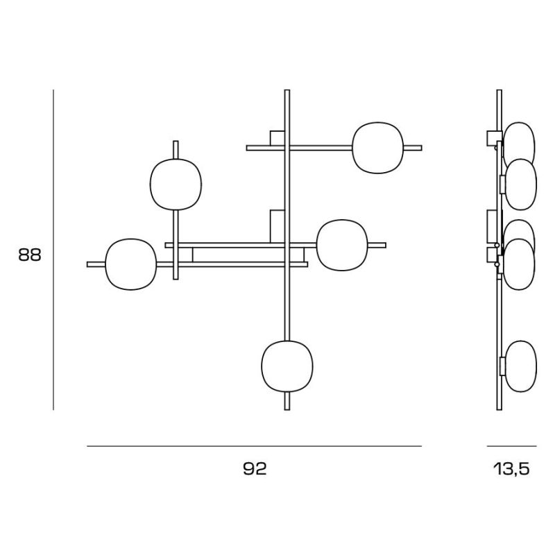 LINGOTTO PLAFONIERA APPLIQUE A 5 LUCI METALLO NERO - ORO CON DIFFUSORI IN VETRO LAMPADINE ATTACCO G9
