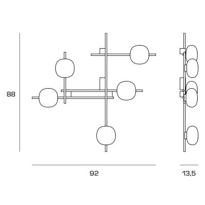 LINGOTTO PLAFONIERA APPLIQUE A 5 LUCI METALLO NERO - ORO CON DIFFUSORI IN VETRO LAMPADINE ATTACCO G9