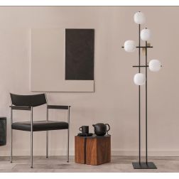 LINGOTTO PIANTANA MODERNA 5 LUCI METALLO NERO - ORO CON DIFFUSORI IN VETRO LAMPADINE ATTACCO G9