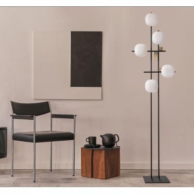 LINGOTTO PIANTANA MODERNA 5 LUCI METALLO NERO - ORO CON DIFFUSORI IN VETRO LAMPADINE ATTACCO G9