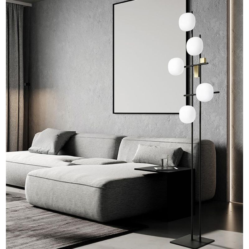 LINGOTTO PIANTANA MODERNA 5 LUCI METALLO NERO - ORO CON DIFFUSORI IN VETRO LAMPADINE ATTACCO G9