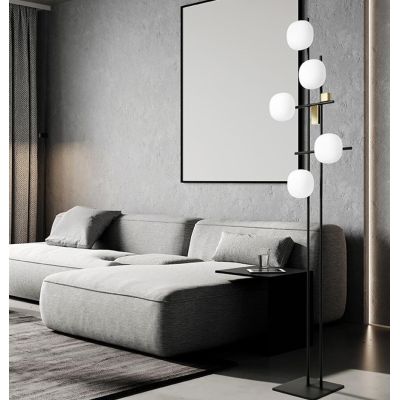 LINGOTTO PIANTANA MODERNA 5 LUCI METALLO NERO - ORO CON DIFFUSORI IN VETRO LAMPADINE ATTACCO G9