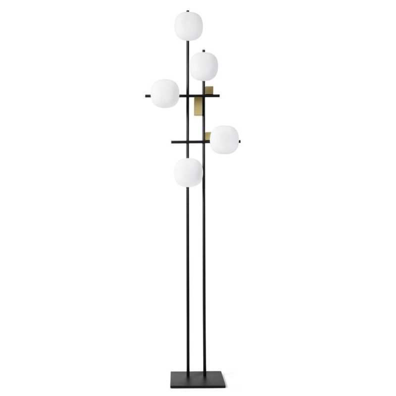 LINGOTTO PIANTANA MODERNA 5 LUCI METALLO NERO - ORO CON DIFFUSORI IN VETRO LAMPADINE ATTACCO G9