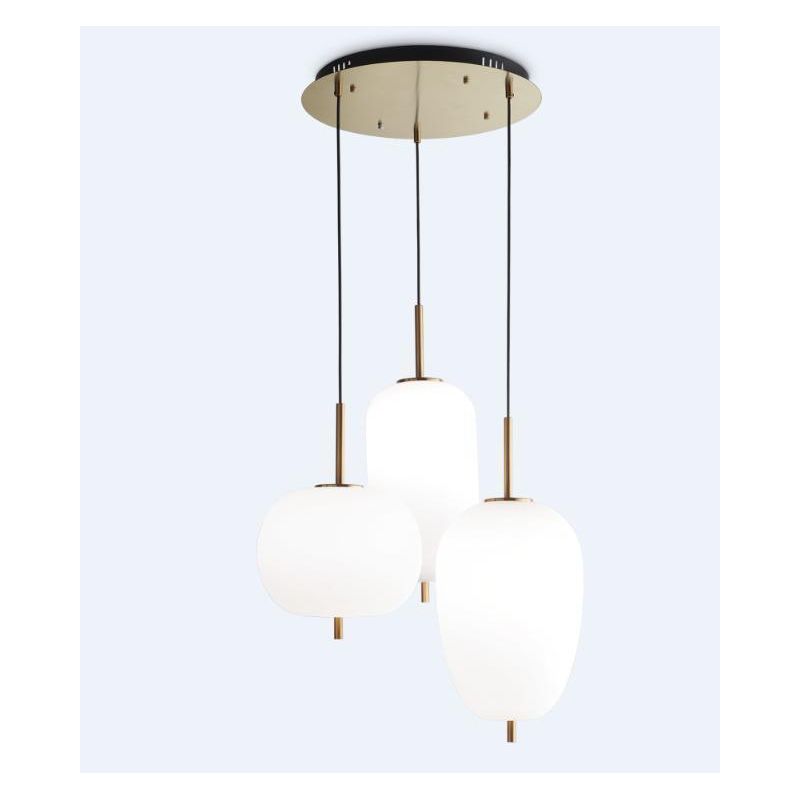 LAMPADARIO A SOSPENSIONE 3 LUCI MODERNO LED 50W LUCE 3000K IN METALLO ORO E DIFFUSORI BIANCHI CRISTALENSI - Cristalensi Shop Onl