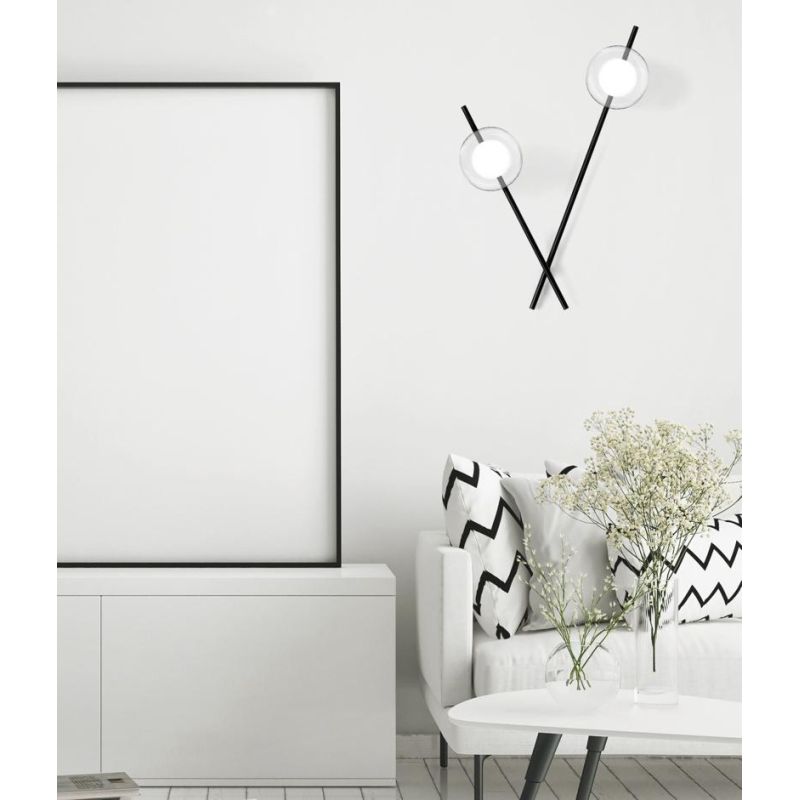 MIKADO APPLIQUE PLAFONIERA 2 LUCI ORIENTABILE NERA O CIPRIA DIFFUSORI IN VETRO LAMPADINE G9