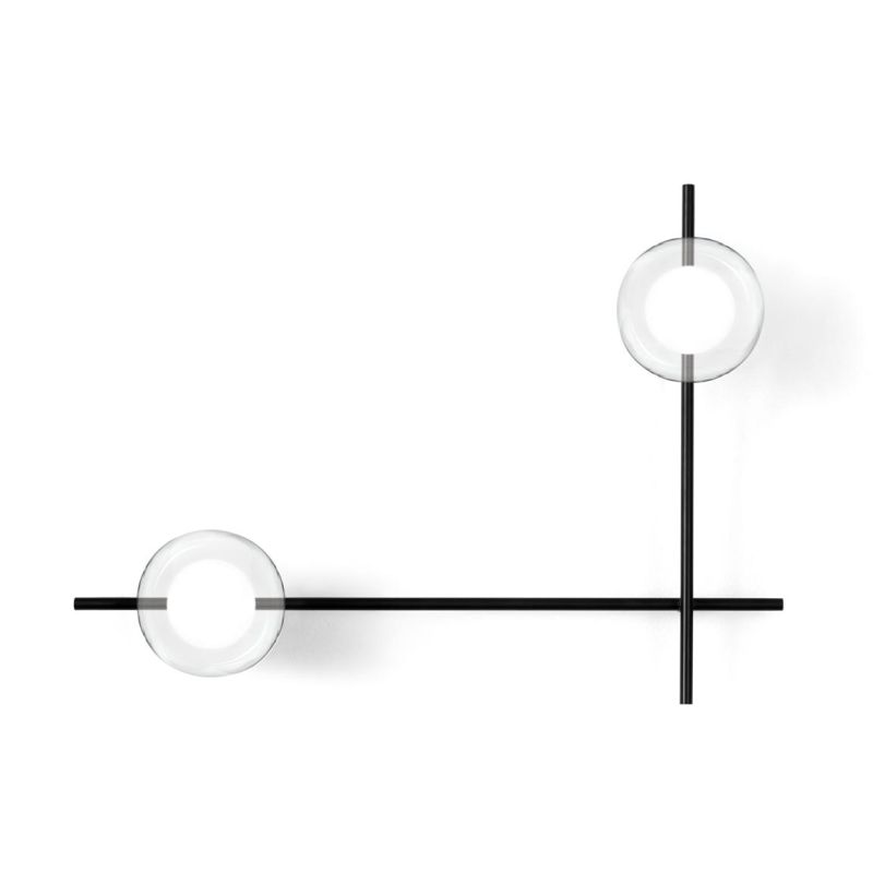 MIKADO APPLIQUE PLAFONIERA 2 LUCI ORIENTABILE NERA O CIPRIA DIFFUSORI IN VETRO LAMPADINE G9