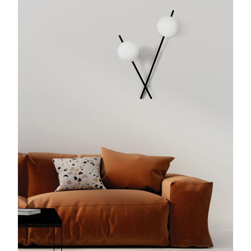 MIKADO APPLIQUE PLAFONIERA 2 LUCI ORIENTABILE NERA O CIPRIA DIFFUSORI IN VETRO LAMPADINE G9