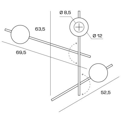 MIKADO APPLIQUE PLAFONIERA 3 LUCI ORIENTABILE NERA O CIPRIA DIFFUSORI IN VETRO LAMPADINE G9