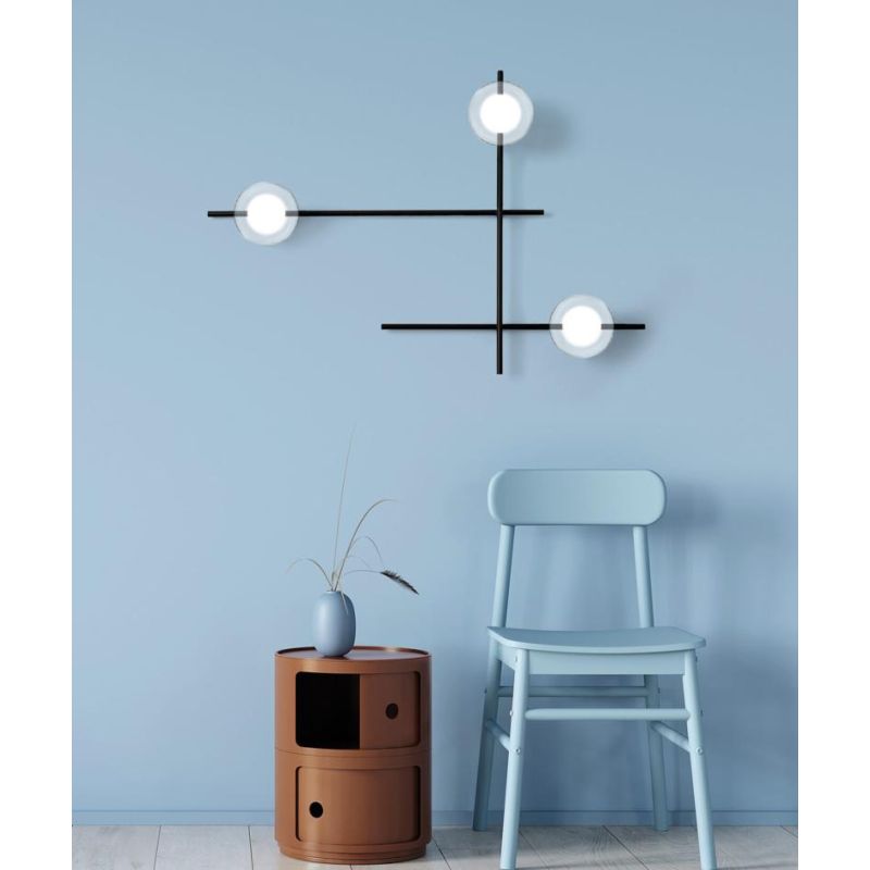 MIKADO APPLIQUE PLAFONIERA 3 LUCI ORIENTABILE NERA O CIPRIA DIFFUSORI IN VETRO LAMPADINE G9