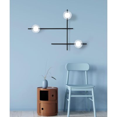 MIKADO APPLIQUE PLAFONIERA 3 LUCI ORIENTABILE NERA O CIPRIA DIFFUSORI IN VETRO LAMPADINE G9