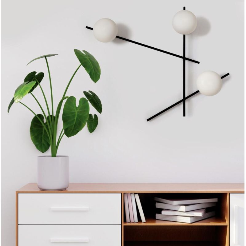 MIKADO APPLIQUE PLAFONIERA 3 LUCI ORIENTABILE NERA O CIPRIA DIFFUSORI IN VETRO LAMPADINE G9