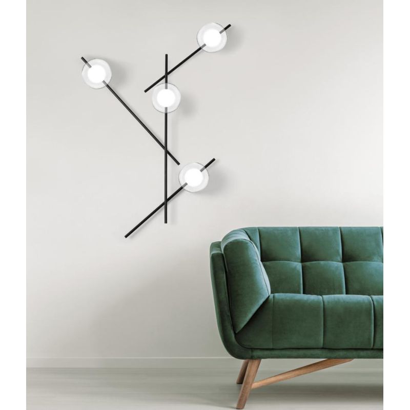 MIKADO APPLIQUE PLAFONIERA 4 LUCI ORIENTABILE NERA O CIPRIA DIFFUSORI IN VETRO LAMPADINE G9