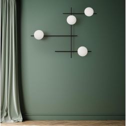 MIKADO APPLIQUE PLAFONIERA 4 LUCI ORIENTABILE NERA O CIPRIA DIFFUSORI IN VETRO LAMPADINE G9