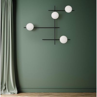 MIKADO APPLIQUE PLAFONIERA 4 LUCI ORIENTABILE NERA O CIPRIA DIFFUSORI IN VETRO LAMPADINE G9