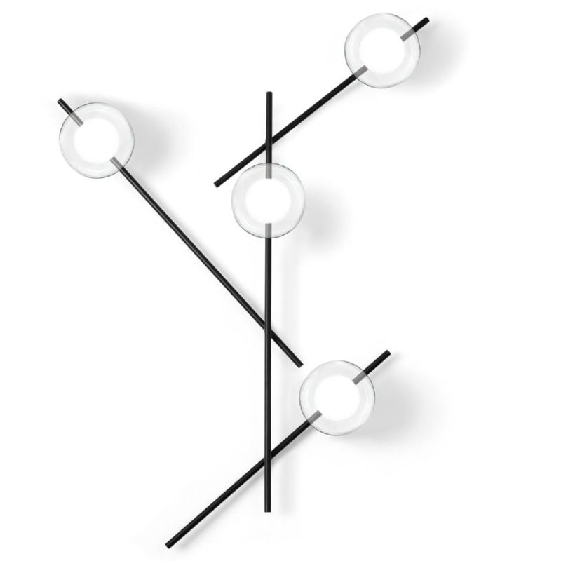 MIKADO APPLIQUE PLAFONIERA 4 LUCI ORIENTABILE NERA O CIPRIA DIFFUSORI IN VETRO LAMPADINE G9
