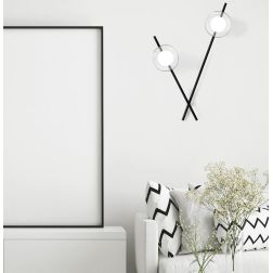 MIKADO APPLIQUE PLAFONIERA 2 LUCI ORIENTABILE NERA O CIPRIA DIFFUSORI IN VETRO LAMPADINE G9