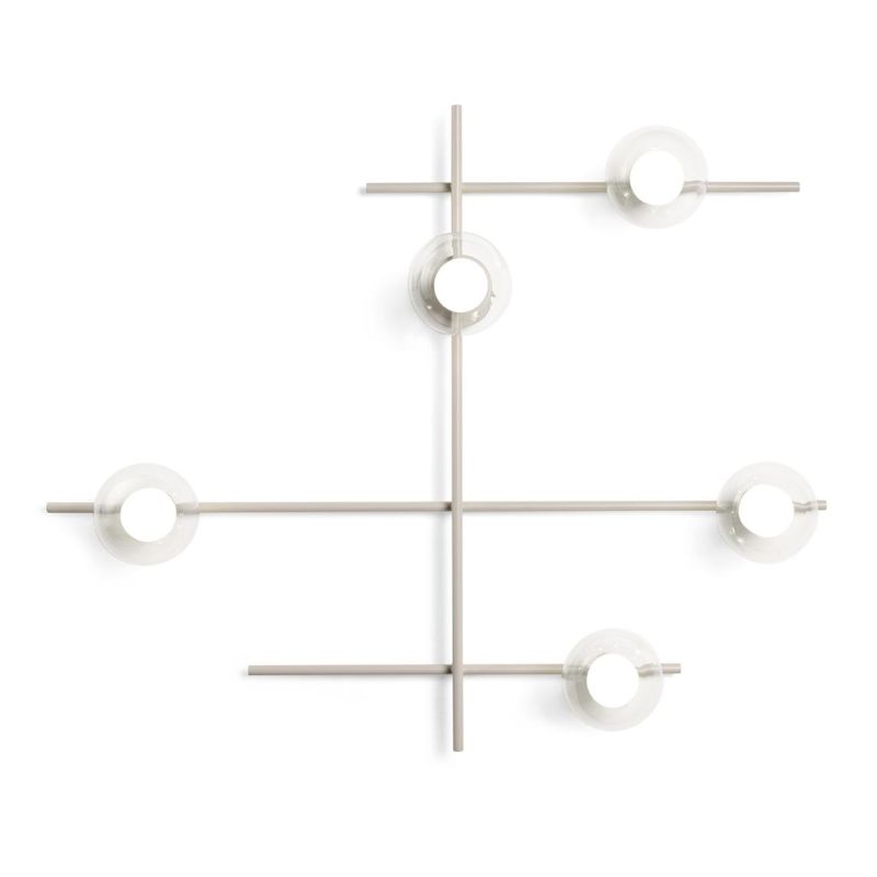 MIKADO APPLIQUE PLAFONIERA 5 LUCI ORIENTABILE NERA O CIPRIA DIFFUSORI IN VETRO LAMPADINE G9