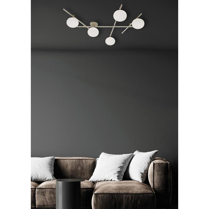MIKADO APPLIQUE PLAFONIERA 5 LUCI ORIENTABILE NERA O CIPRIA DIFFUSORI IN VETRO LAMPADINE G9
