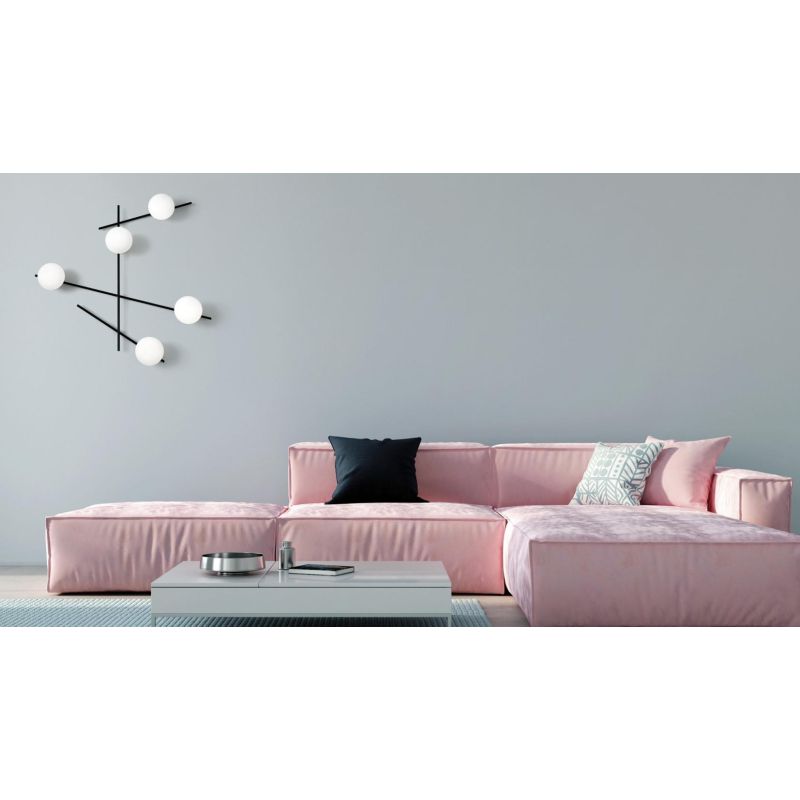 MIKADO APPLIQUE PLAFONIERA 5 LUCI ORIENTABILE NERA O CIPRIA DIFFUSORI IN VETRO LAMPADINE G9