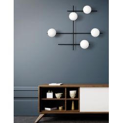 MIKADO APPLIQUE PLAFONIERA 5 LUCI ORIENTABILE NERA O CIPRIA DIFFUSORI IN VETRO LAMPADINE G9 2