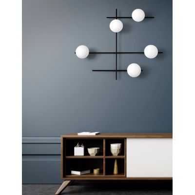MIKADO APPLIQUE PLAFONIERA 5 LUCI ORIENTABILE NERA O CIPRIA DIFFUSORI IN VETRO LAMPADINE G9