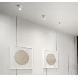 852 PLAFONIERA A CILINDRO IN GESSO RIGATO BIANCO VERNICIABILE MODERNA LAMPADINA GU10 2