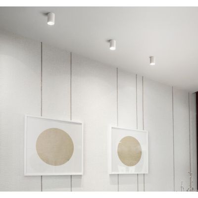 852 PLAFONIERA A CILINDRO IN GESSO RIGATO BIANCO VERNICIABILE MODERNA LAMPADINA GU10