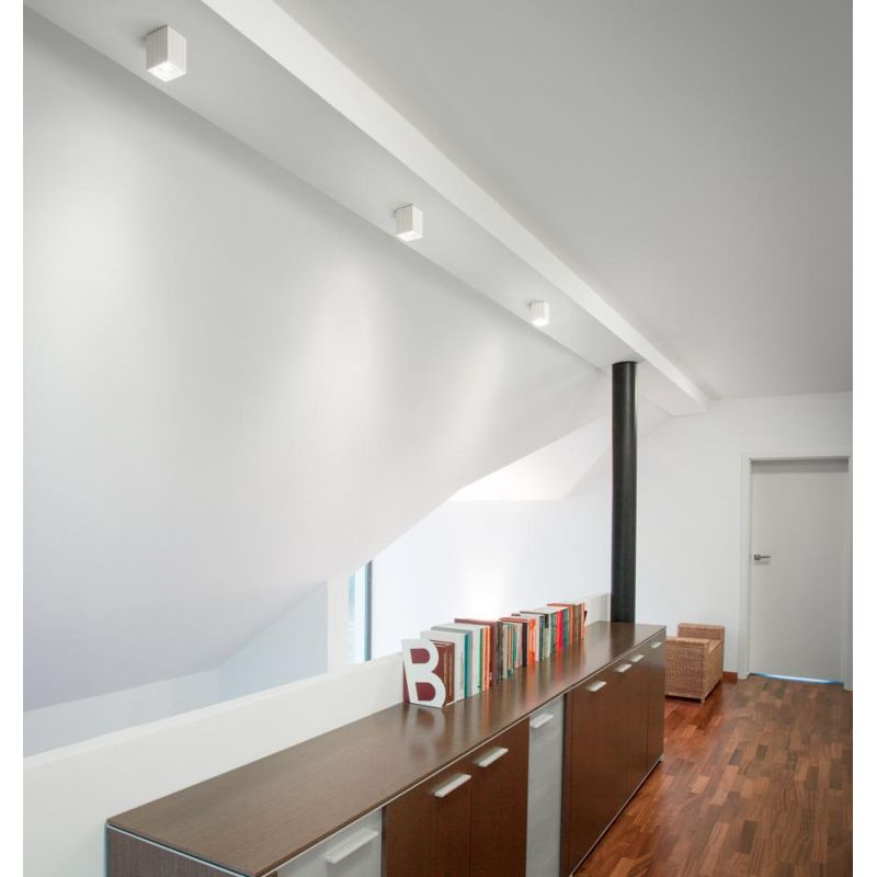 853 PLAFONIERA PRISMATICA IN GESSO RIGATO BIANCO VERNICIABILE MODERNA LAMPADINA GU10