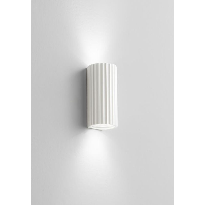 854 APPLIQUE CILINDRO BIEMISSIONE IN GESSO RIGATO BIANCO VERNICIABILE MODERNA LAMPADINE 2xGU10