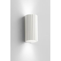 854 APPLIQUE CILINDRO BIEMISSIONE IN GESSO RIGATO BIANCO VERNICIABILE MODERNA LAMPADINE 2xGU10