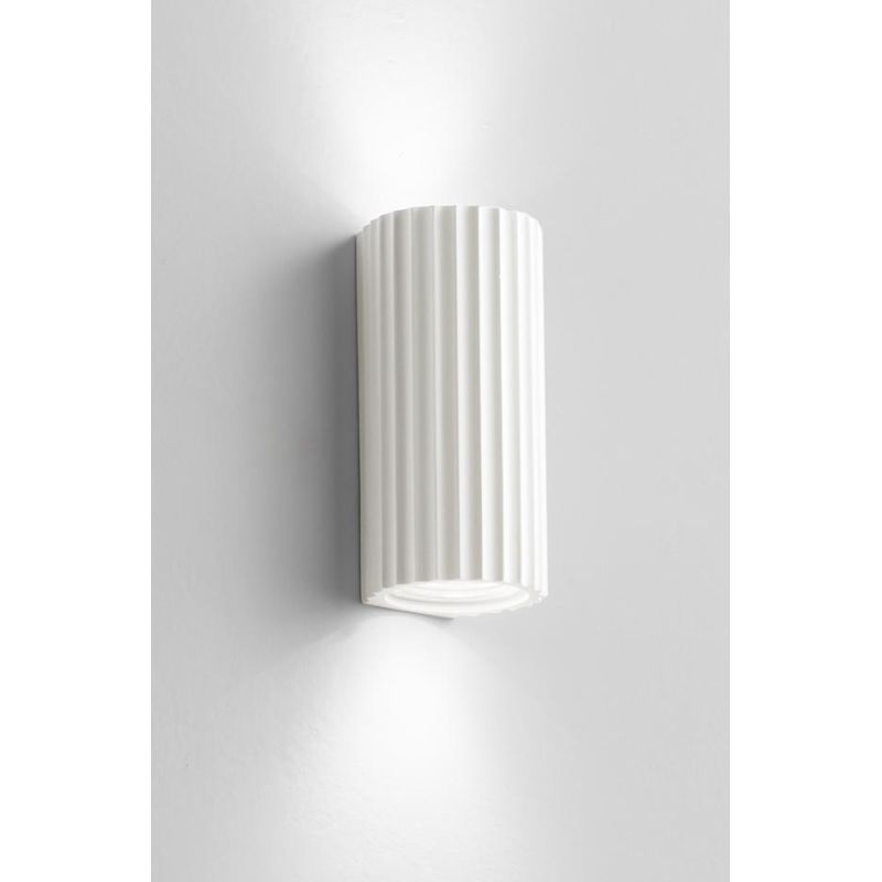 854 APPLIQUE CILINDRO BIEMISSIONE IN GESSO RIGATO BIANCO VERNICIABILE MODERNA LAMPADINE 2xGU10