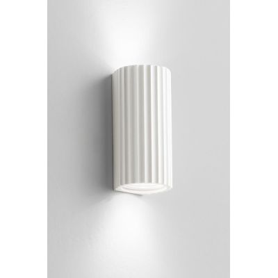 854 APPLIQUE CILINDRO BIEMISSIONE IN GESSO RIGATO BIANCO VERNICIABILE MODERNA LAMPADINE 2xGU10