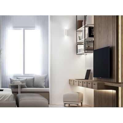 854 APPLIQUE CILINDRO BIEMISSIONE IN GESSO RIGATO BIANCO VERNICIABILE MODERNA LAMPADINE 2xGU10