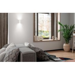 855 APPLIQUE PARALLELEPIPEDO BIEMISSIONE IN GESSO RIGATO BIANCO VERNICIABILE MODERNA LAMPADINE 2xGU10 2