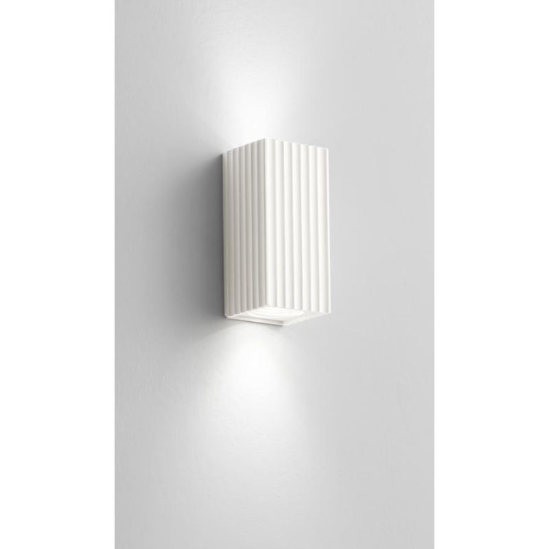 855 APPLIQUE PARALLELEPIPEDO BIEMISSIONE IN GESSO RIGATO BIANCO VERNICIABILE MODERNA LAMPADINE 2xGU10