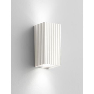 855 APPLIQUE PARALLELEPIPEDO BIEMISSIONE IN GESSO RIGATO BIANCO VERNICIABILE MODERNA LAMPADINE 2xGU10
