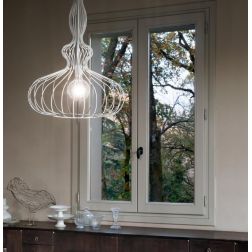 CLESSIDRA LAMPADARIO STILE VINTAGE IN METALLO RAME,BIANCO,NERO O CORTEN CON STRUTTURA APERTA A GABBIA CRISTALENSI LUX - Cristale