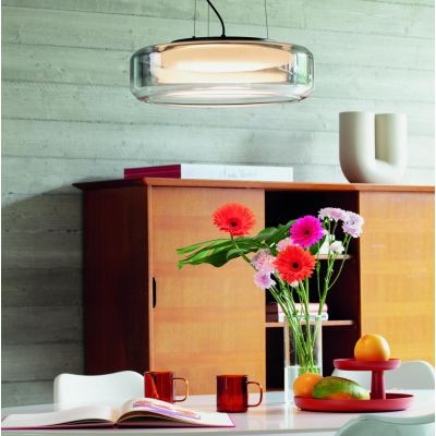 TOPICO SOSPENSIONE IN VETRO FUME LED 28W LUCE 3000K DIAMETRO CM 45 MODERNA