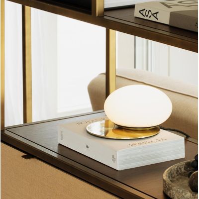 NINFEA LUMETTO MODERNO METALLO BIANCO O OTTONE CON SFERA IN VETRO BIANCO LAMPADINA GX53 INCLUSA