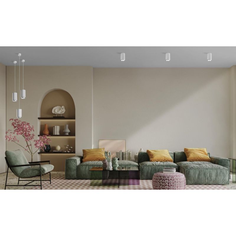 PROPILEI SOSPENSIONE SINGOLA IN GESSO CON ANELLO IN ALLUMINIO 4 COLORI LAMPADINA ATTACCO GU10 MODERNA