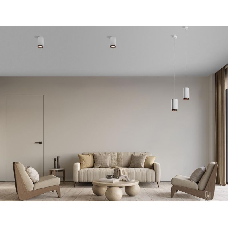 PROPILEI PLAFONIERA A CILINDRO IN GESSO CON ANELLO IN ALLUMINIO DI 2 COLORI LAMPADINA ATTACCO GU10
