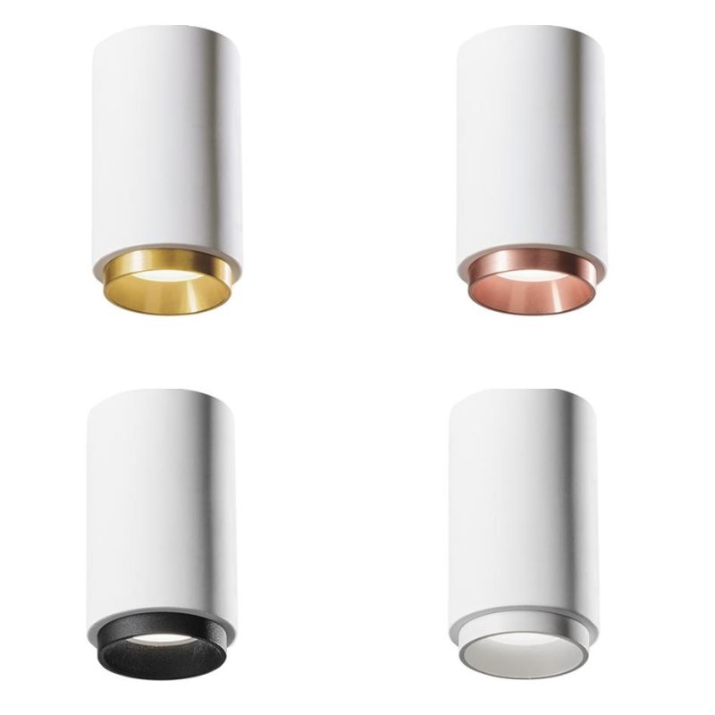 PROPILEI PLAFONIERA A CILINDRO IN GESSO CON ANELLO IN ALLUMINIO DI 4 COLORI LAMPADINA ATTACCO GU10
