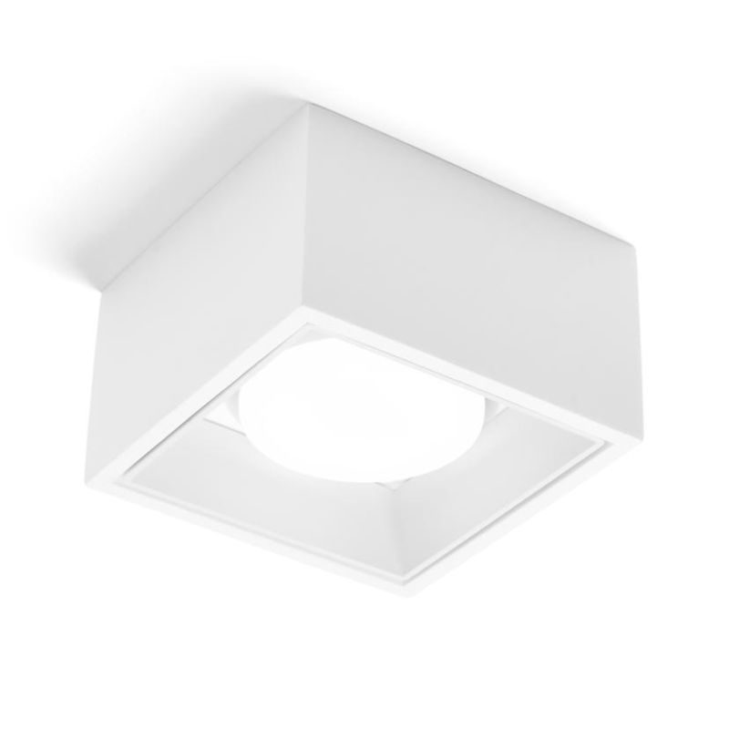 NASSO PLAFONIERA CUBO QUADRATA IN GESSO E ALLUMINIO 4 COLORI LAMPADINA ATTACCO GX53