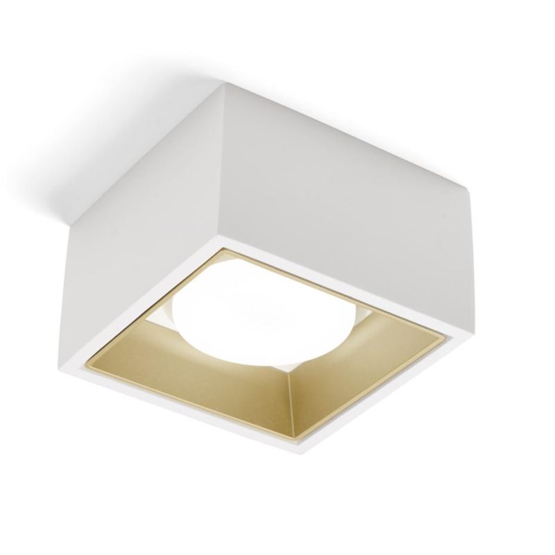 NASSO PLAFONIERA CUBO QUADRATA IN GESSO E ALLUMINIO 4 COLORI LAMPADINA ATTACCO GX53