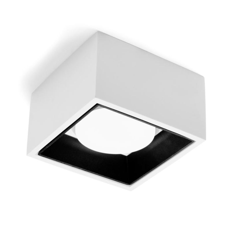 NASSO PLAFONIERA CUBO QUADRATA IN GESSO E ALLUMINIO 4 COLORI LAMPADINA ATTACCO GX53