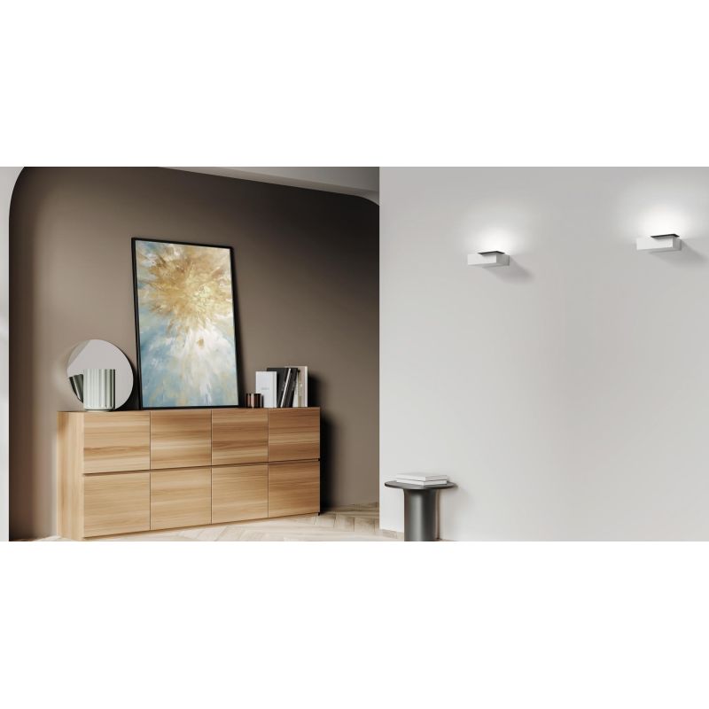 MILET APPLIQUE MODERNA IN GESSO BIANCO CON ELEMENTO IN ALLUMINIO GRIGIO LAMPADINA ATTACCO GX53