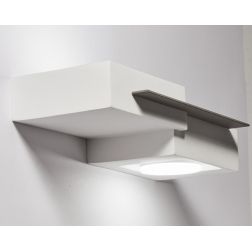 MILET APPLIQUE 2 LUCI BIEMISSIONE IN GESSO BIANCO CON ELEMENTO IN ALLUMINIO GRIGIO LAMPADINE ATTACCO GX53
